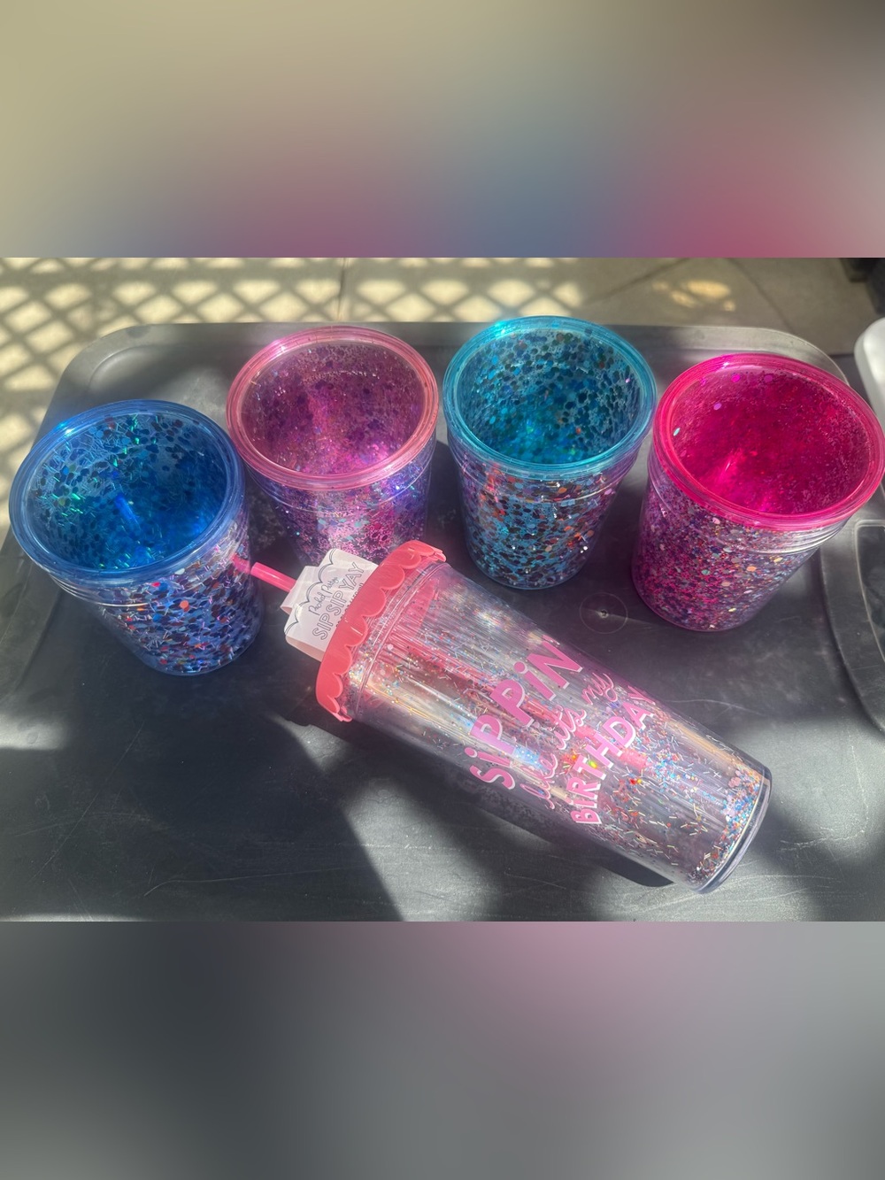 Packed Party Pink and Blue Glitter Birthday Tumbler Set with Straw